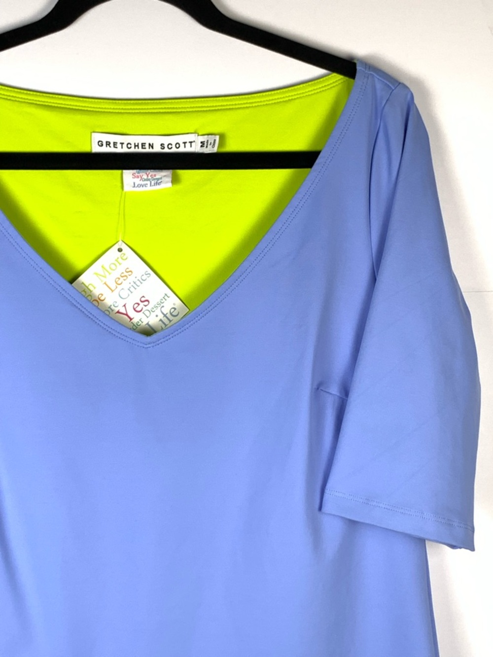 Gretchen Scott NWT Womens Medium Blue V Neck Stretch Top 3/4 Sleeve Golf - Picture 5 of 15